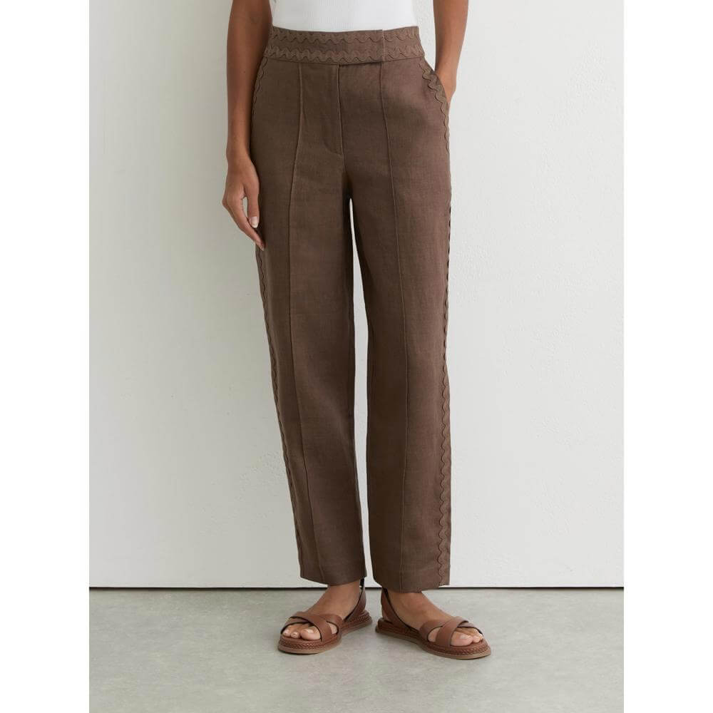 REISS Mila Taper Linen Wave-Trim Tapered Trousers